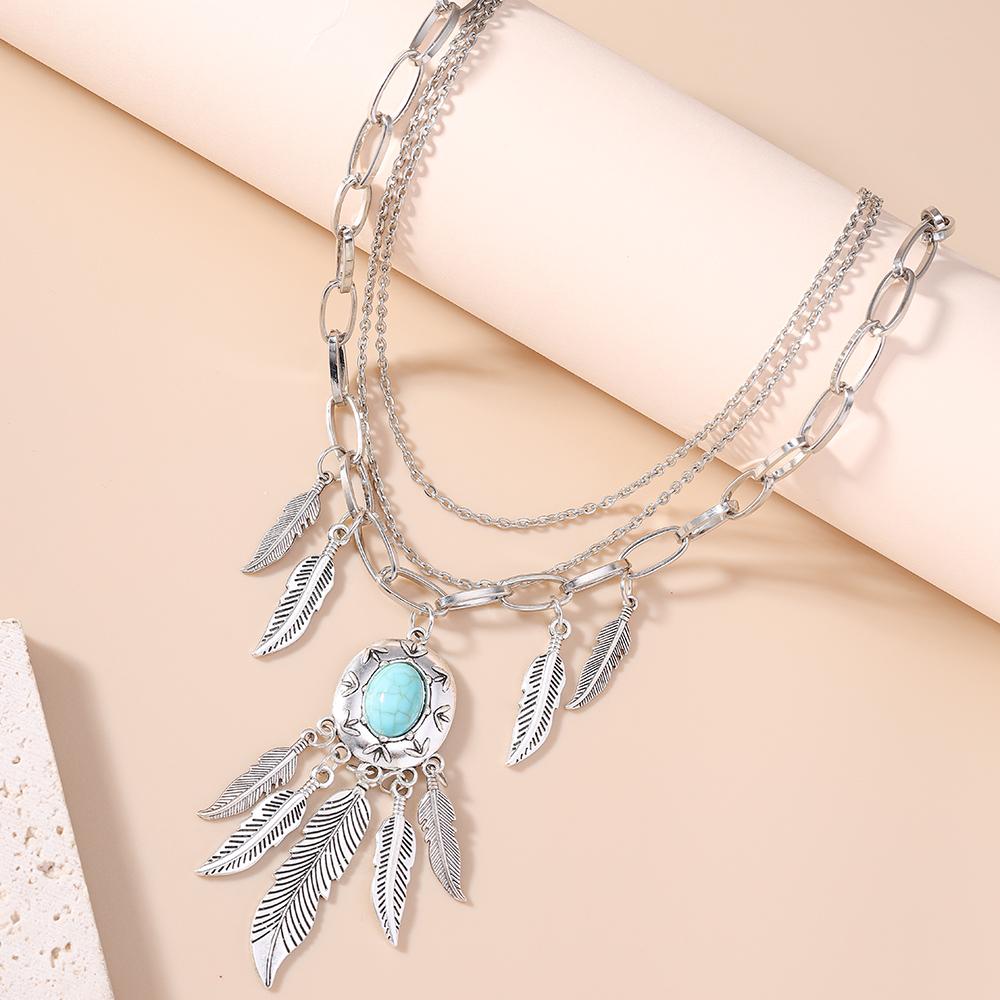 2 pezzi/set Collane con Ciondolo Piuma Boemia per Donne Ragazze Collana Choker Etnica Turchese Gioielli Regali