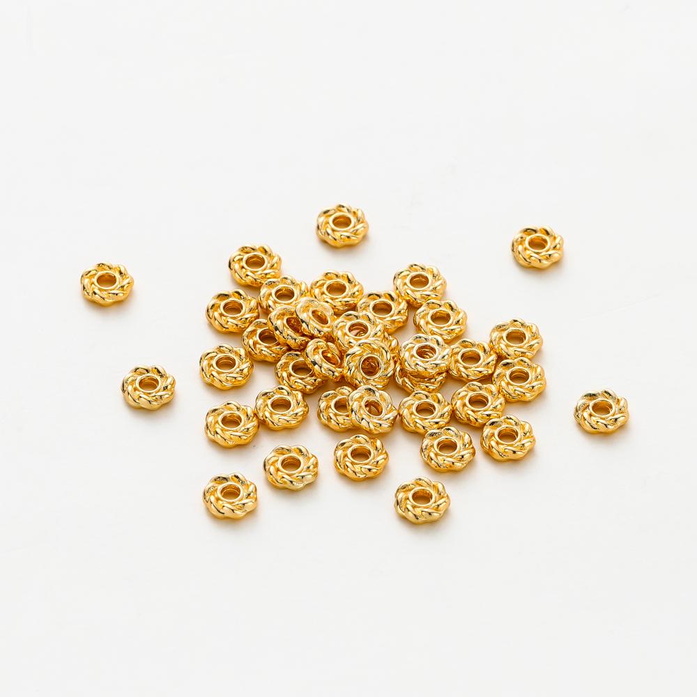 50pcs 6mm 14K 18K Gold Color Brass Round Flower Weave Polygonal Bracelets Beads Spacer Beads Jewelry Findings Accessories