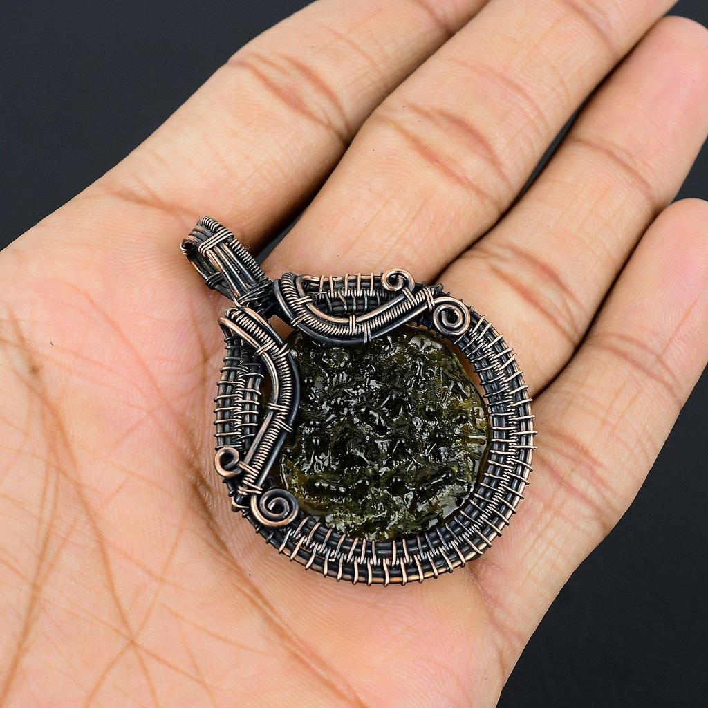 Moldavite Pendant, 999 Copper Wire Wrapped Jewelry, Gemstone Pendant, Gift For Her Handmade Dainty Jewelry