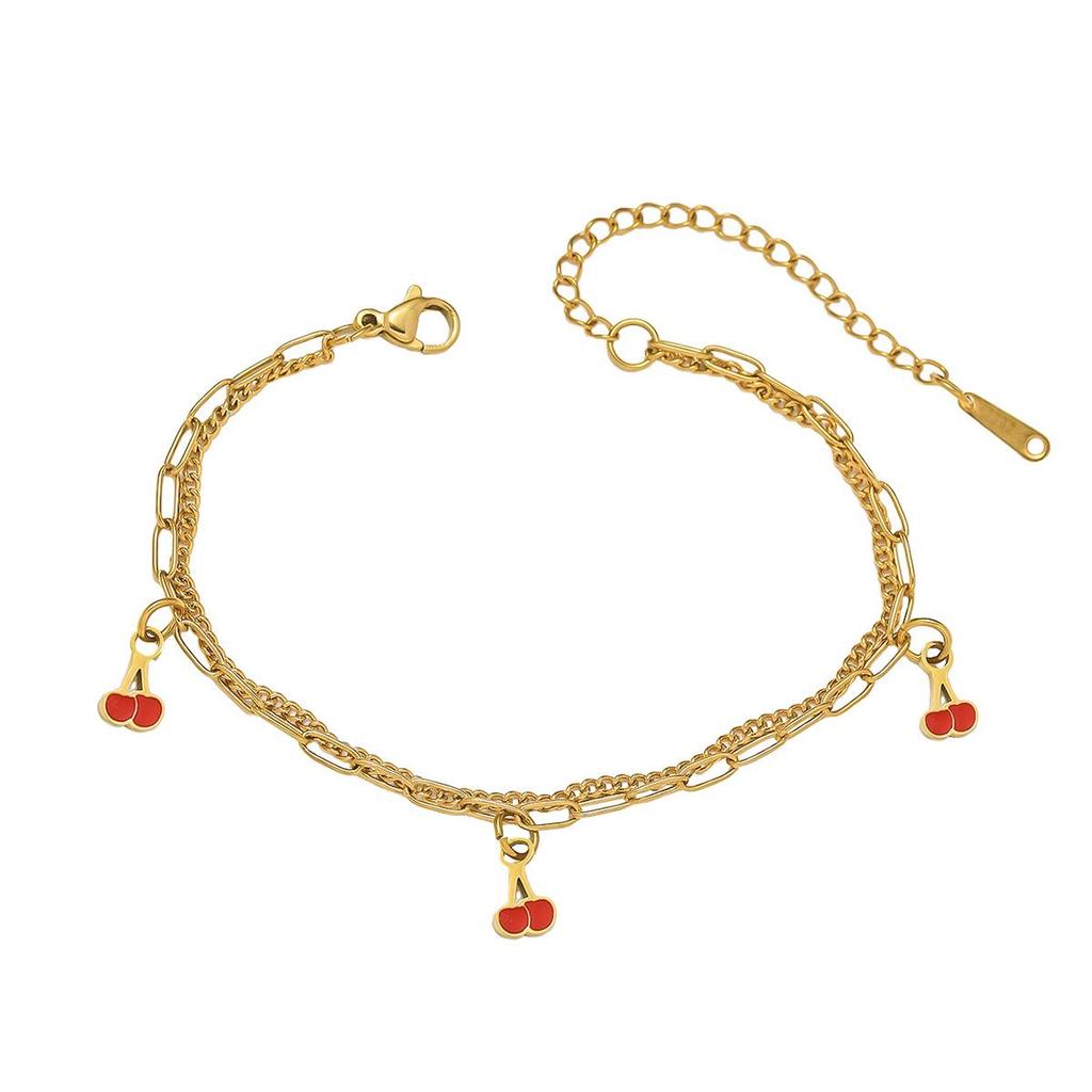 Cherry Epoxy Titanium Steel Bracelet for Women - Sweet Dopamine-Inspired Design