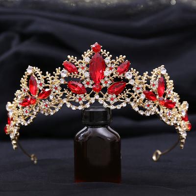 Diamond Crown Korean Crystal Crown Red Bridal Crown Performance Dress Accessories Wedding Jewelry