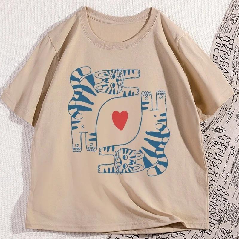 Cat Lover Tshirt Funny Retro Short Sleeve Graphic T Shirts Crewneck Cotton Printed Tshirt Casual Short Sleeve Casual Clothing