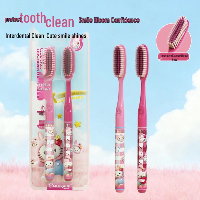 CAILEKAINI Pink Lop-Eared Rabbit Toothbrush - Soft Bristles & Wide Head for Gentle Gum Protection