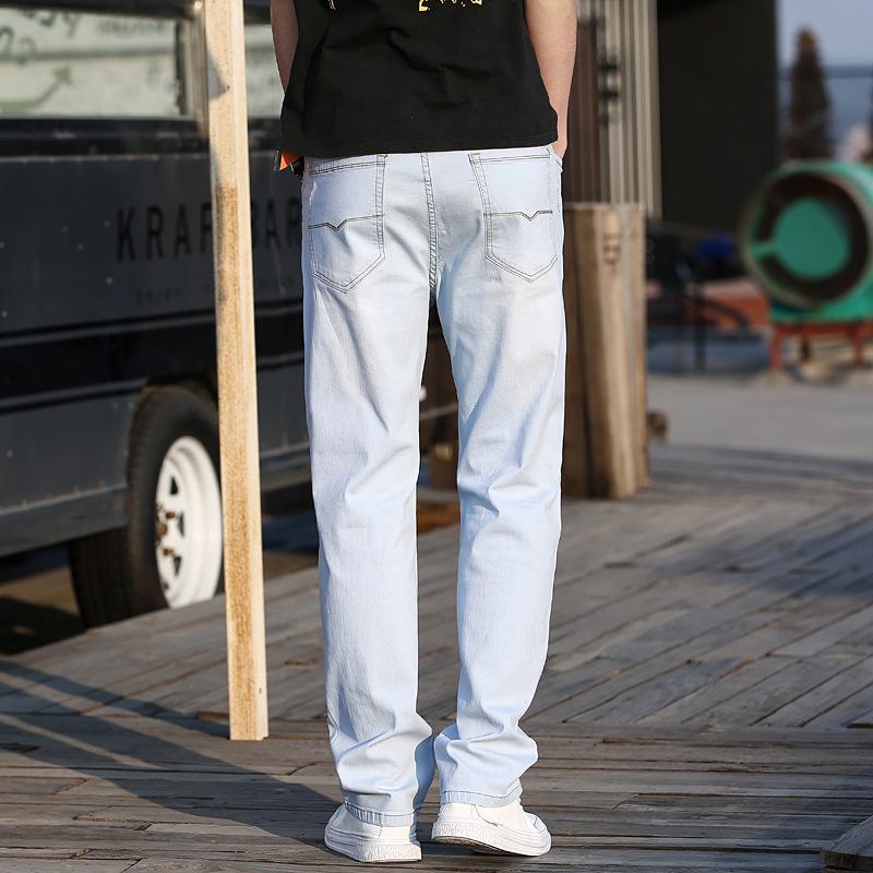 Jeans Elasticizzati Rilassati a Gamba Dritta da Uomo Trendy Color Chiaro a Vita Media Pantaloni Denim Casual da Uomo