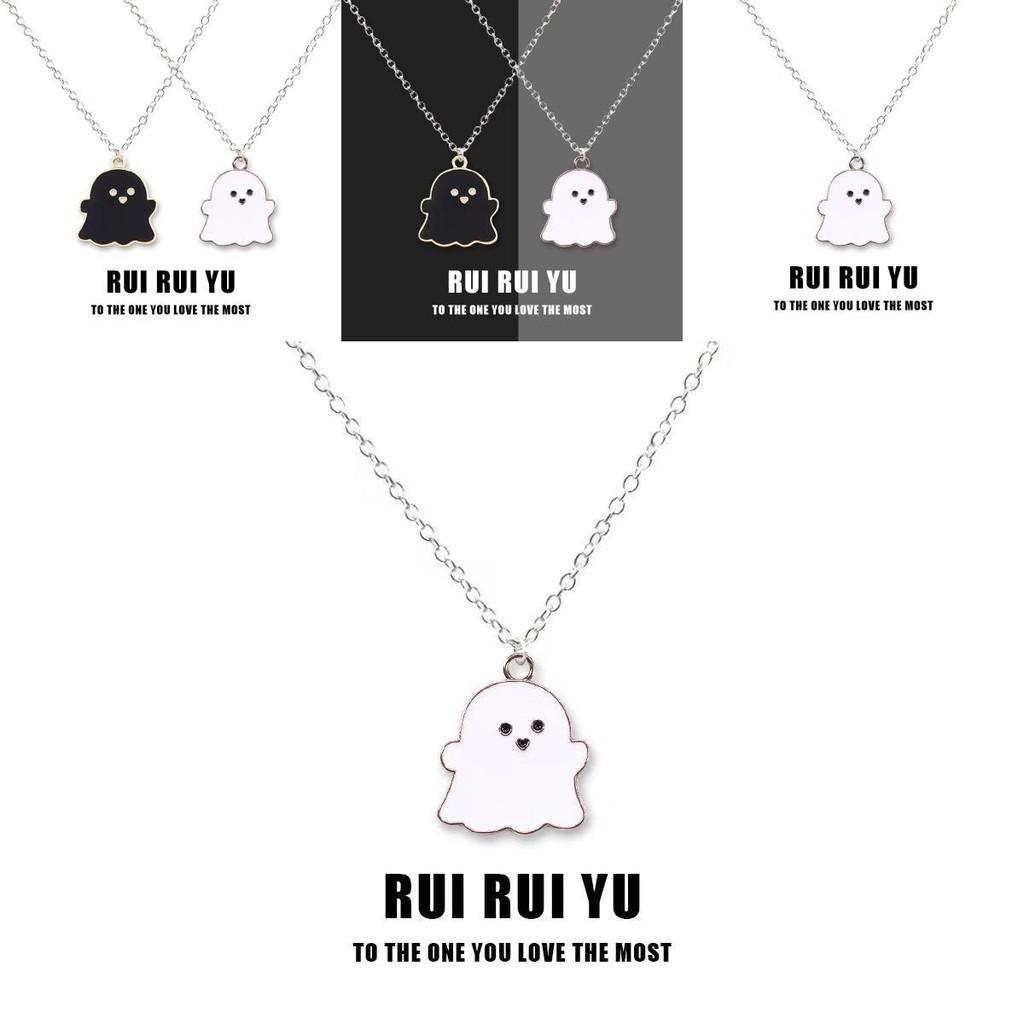 Black And White Ghost Necklace Halloween Gift Alloy Pendant Cartoon Style Regular Chain