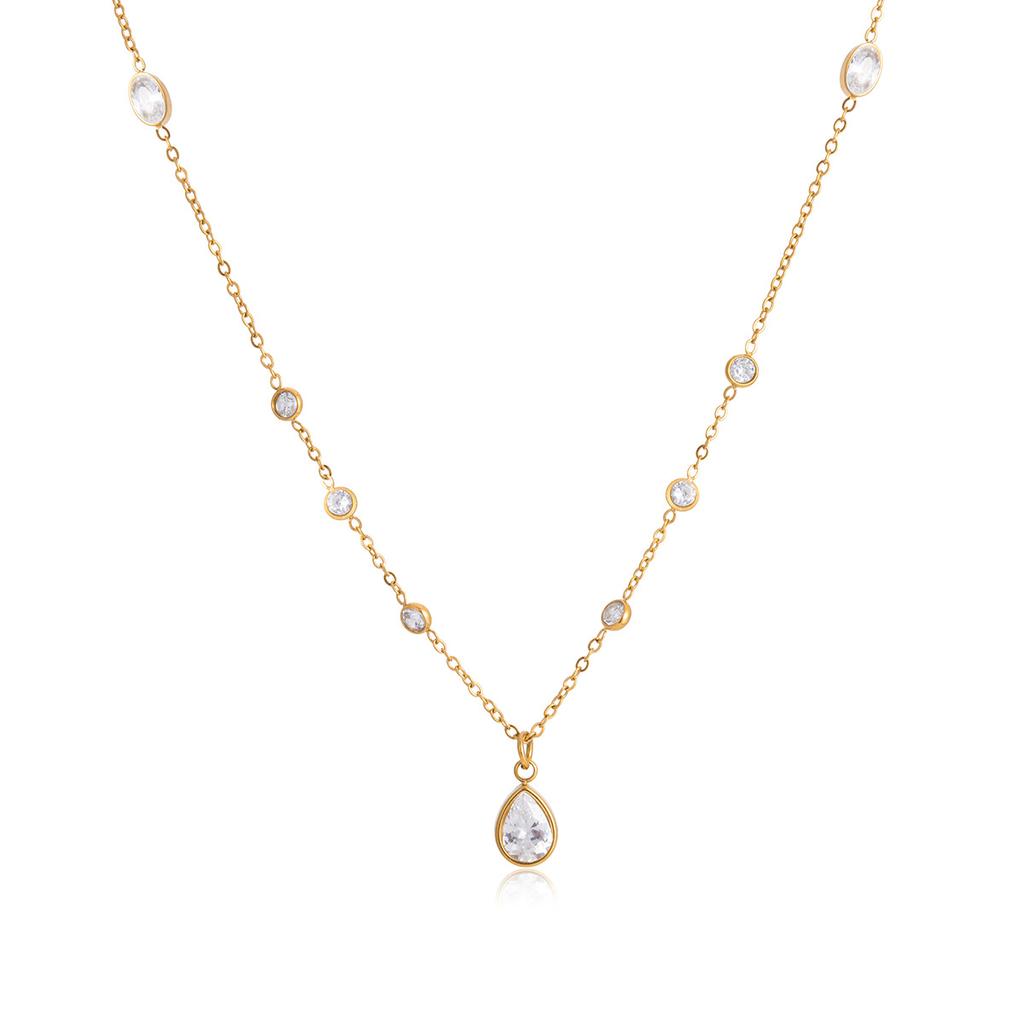 Stainless Steel Water Drop Zircon Necklace Women Classic Minimalist Stylish