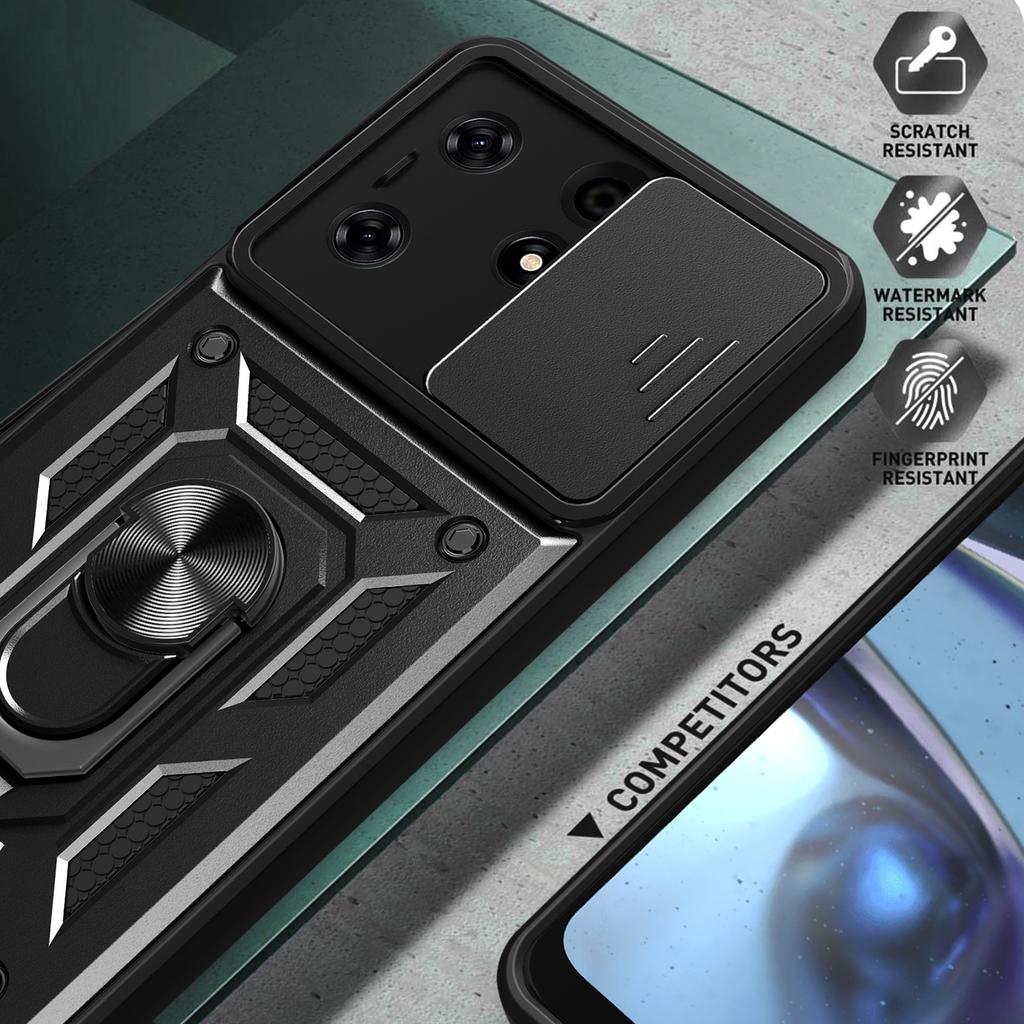 For TECNO Spark 10 Pro PC+TPU Anti-Scratch Phone Case Slide Lens Protection Kickstand Cover