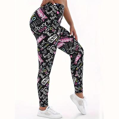 Womens White Letters Prints Stretch Yoga Leggings Fitness Running Gym Sports Active Pants