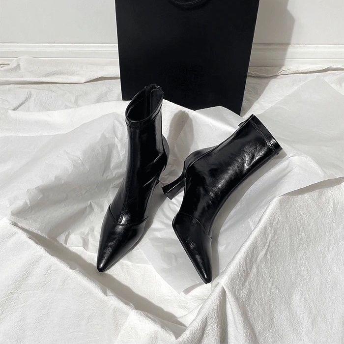 French Brown Pointed Toe Stiletto Ankle Boots Versatile Nude High Heel with Back Zipper Elastic Slim Fit for Women - Perfect for Autumn and Winter Default 2990₽