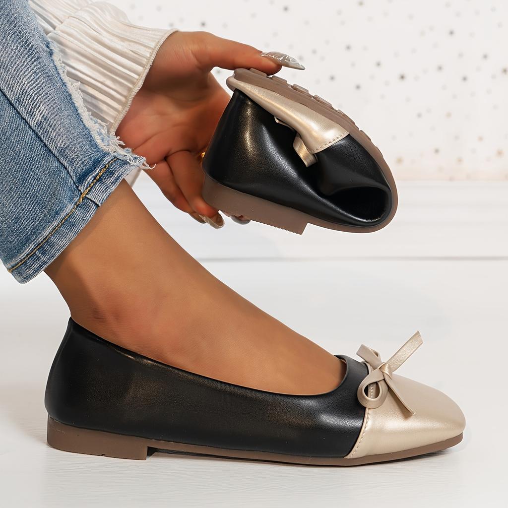 Women's Bow Square Toe Flats - Comfortable Slip On Ballet Shoes