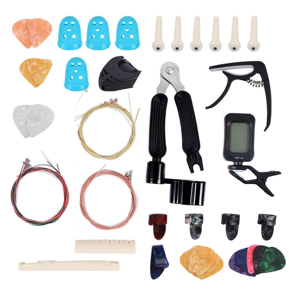 Guitar Accessories Kit Tuner Strings Changing Capo Picks Nail Cover Combo Repair Tool