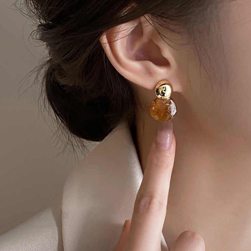Vintage Brown Resin Tiger Eye Stone New Earrings For Women Statement Fashion Stud Earring Personality Melard Color Jewelry