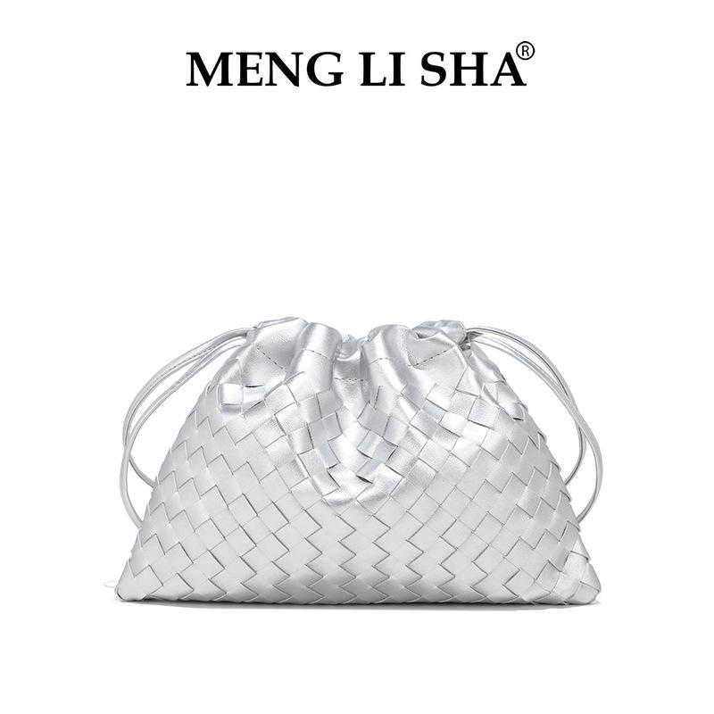 

Drawstring Woven Single Shoulder Underarm Garbage Bag, Versatile for Commuting and Leisure, Hand-held Pleated Cloud Bag, Retro Cloud Women s Bag срібний