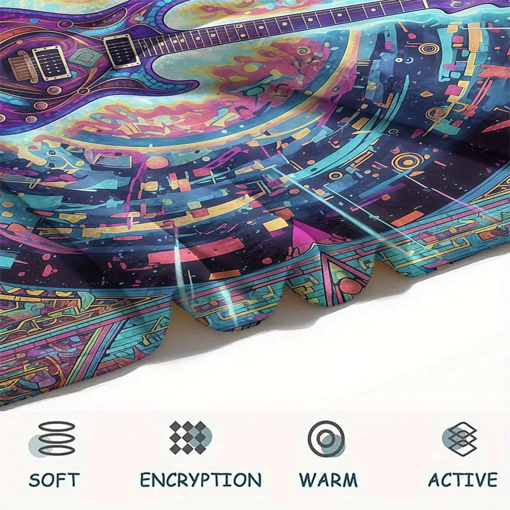 1Pc Vintageguitar Print Flannel Blanket, High quality Comfortable for All Seasons, Home Decor, Warmth and Comfort, Perfect for Christmas Gifts