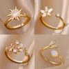 Fashion Zircon Sun Flower Rings For Women Stainless Steel Gold Color Geometric Ring Trendy Wedding Party Aesthetic Jewelry Gifts