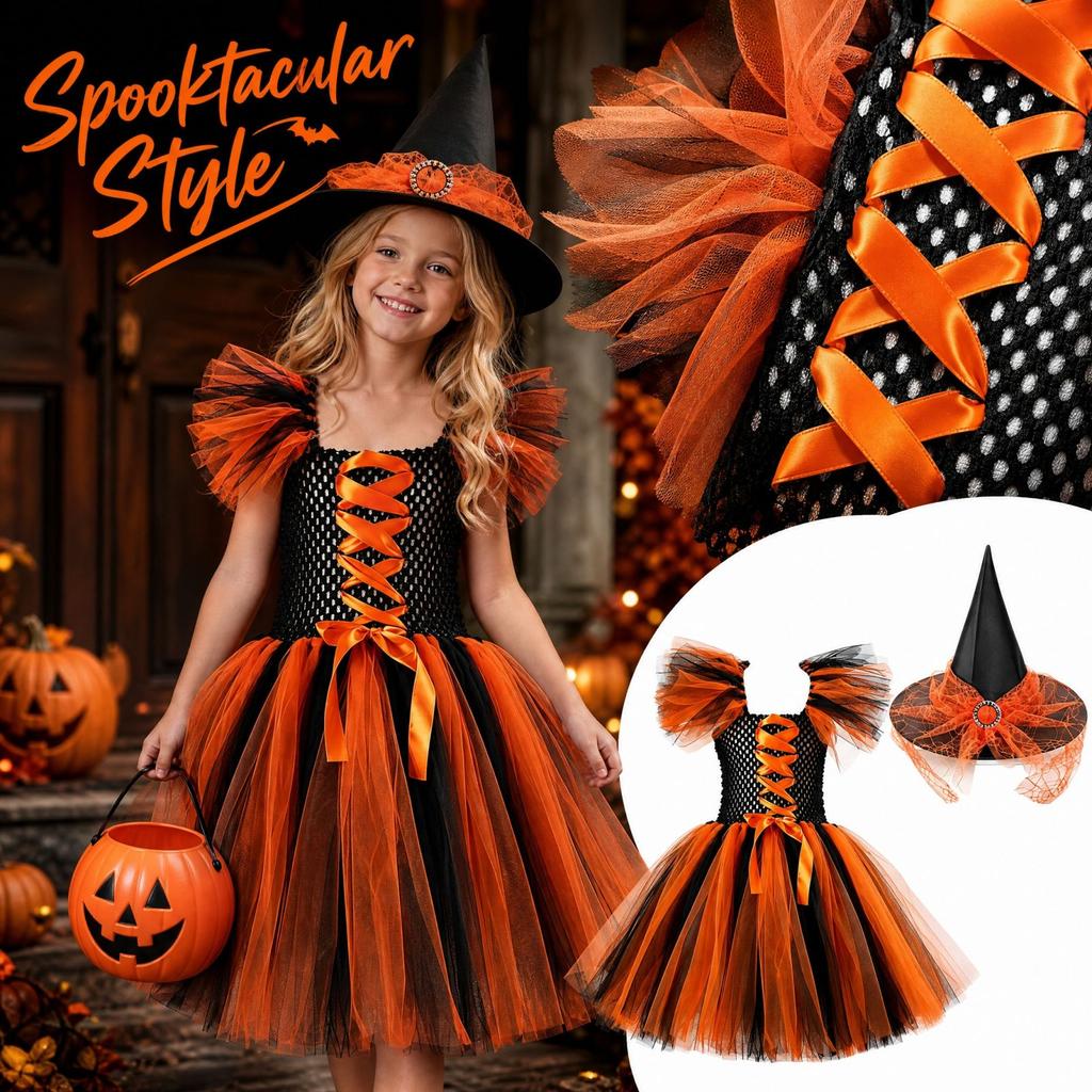 Halloween-Kleid Kostüm-Set für Mädchen für Auftritte, Tanzaufführungen und Partys