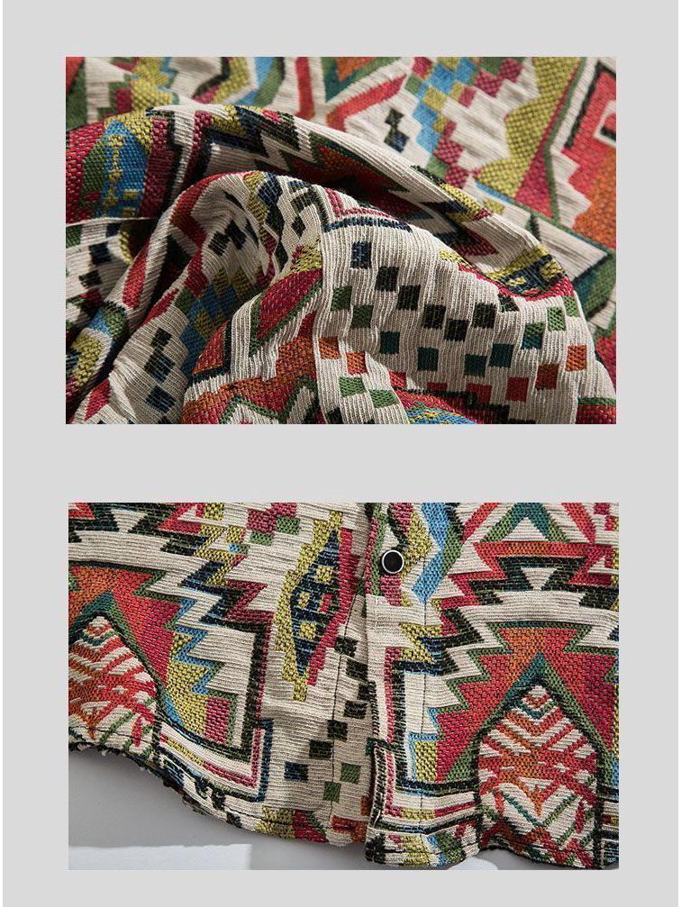 Cămașă bărbătească cu mânecă lungă, stil retro cubanez vintage - stil etnic japonez pentru toamnă și iarnă