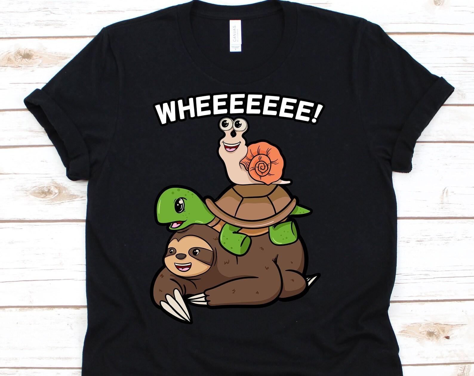Sloth Turtle Snail Tshirt, Slow Animals, Piggyback Riding Gift, Sloth Lovers, Turtle Shirt, Snail Lover Gifts S