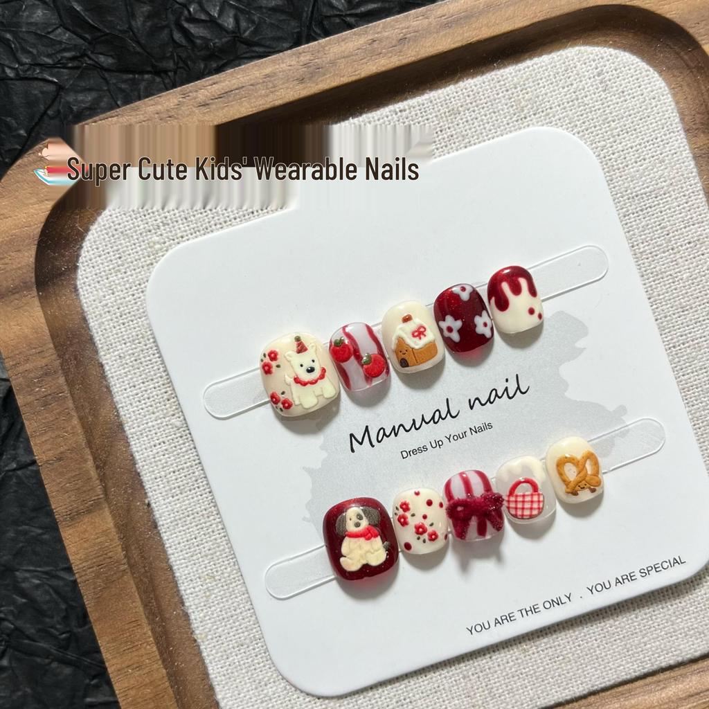 Handmade Cute Cartoon Short Round Wearable Kids' Nail Art Stickers - Removable S128