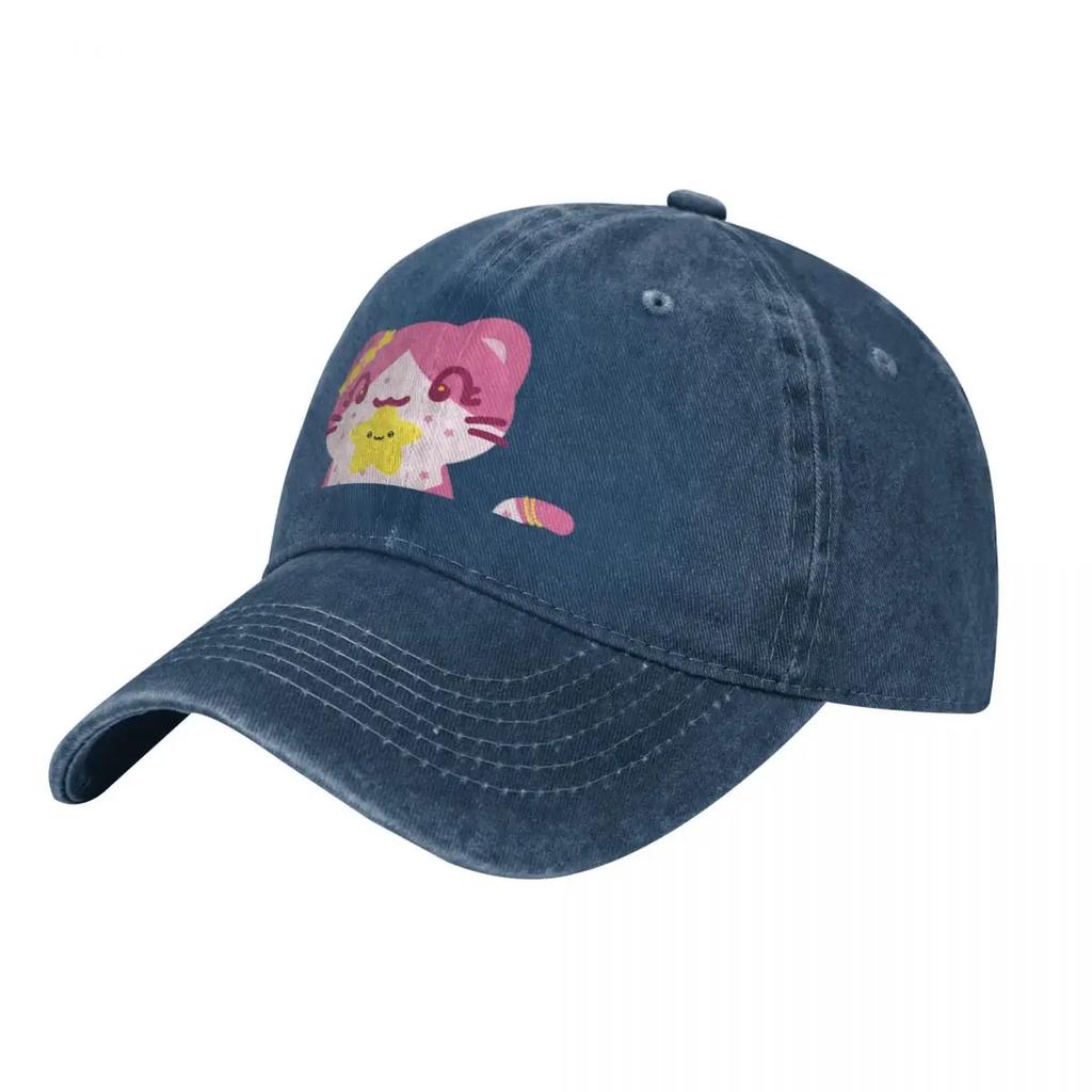 Cute Pink Star Cat Baseball Caps Vintage Denim Washed Headwear Unisex Style Outdoor Running Hats