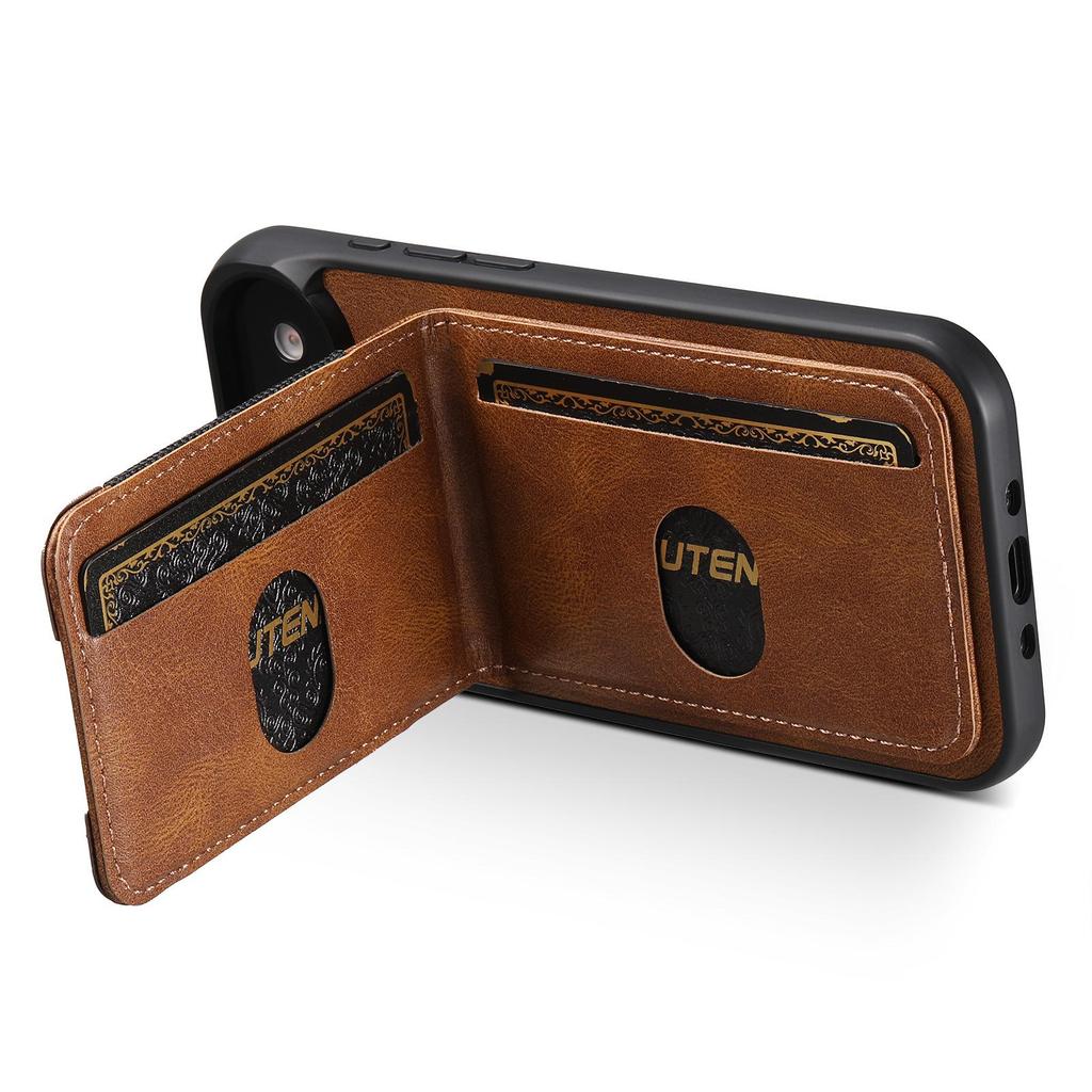 Universal Leather Phone Case with Card Holder & Stand for Apple 17 Pro Max, Google 10 Pro XL, Samsung Models