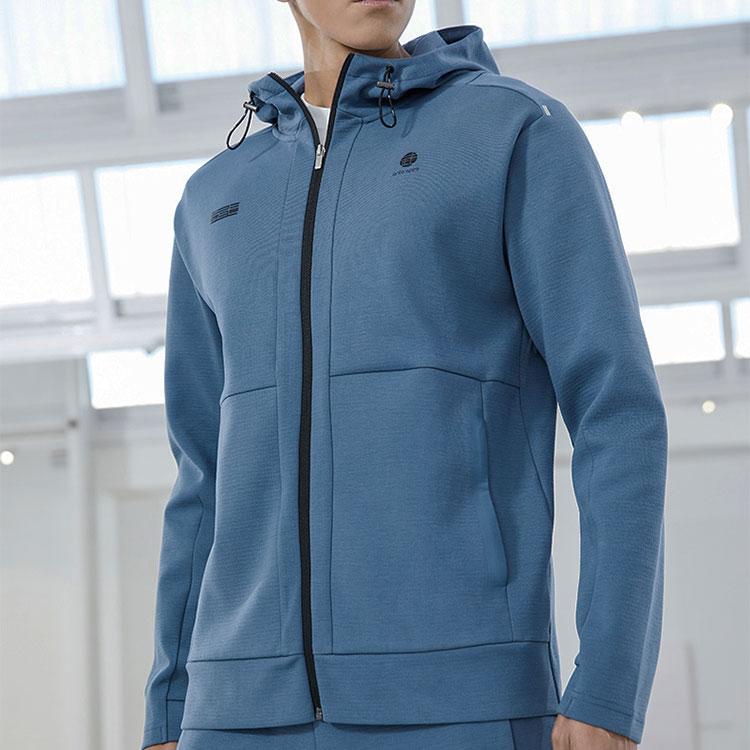 Anta Solid Color Logo Casual Hooded Sports Jacket Men Outerwear Silver-Gray 952217710-2