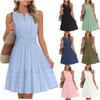 Damen V-Ausschnitt Ärmelloses Midi-Kleid Hohe Taille Elastische Taille Einfarbig Baumwolle Stufenförmig Schwingend Lässig Sommerkleid