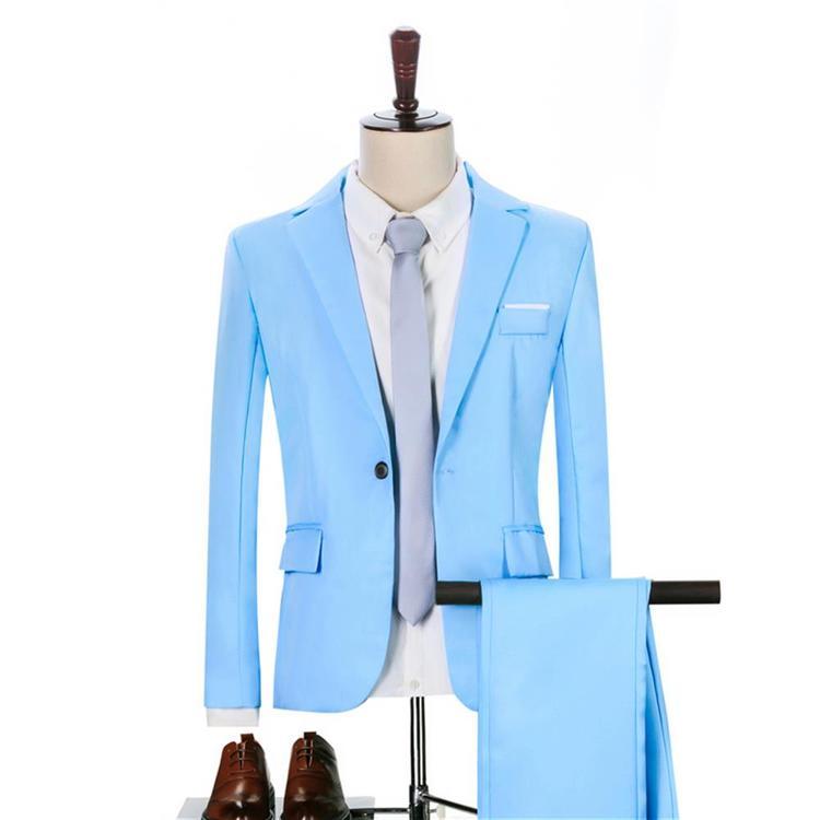 Mens Solid Color Formal Business Party Slim Fit Suits Lapel Single Breasted Blazer + Suit Bottoms Sets