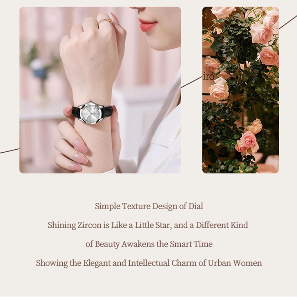 OLEVS Watch Waterproof Beautiful Stylish Arm Watch Popular Analog Quartz Roman Dial Watch Silver White Women Watch Business Watch Black Leather Strap