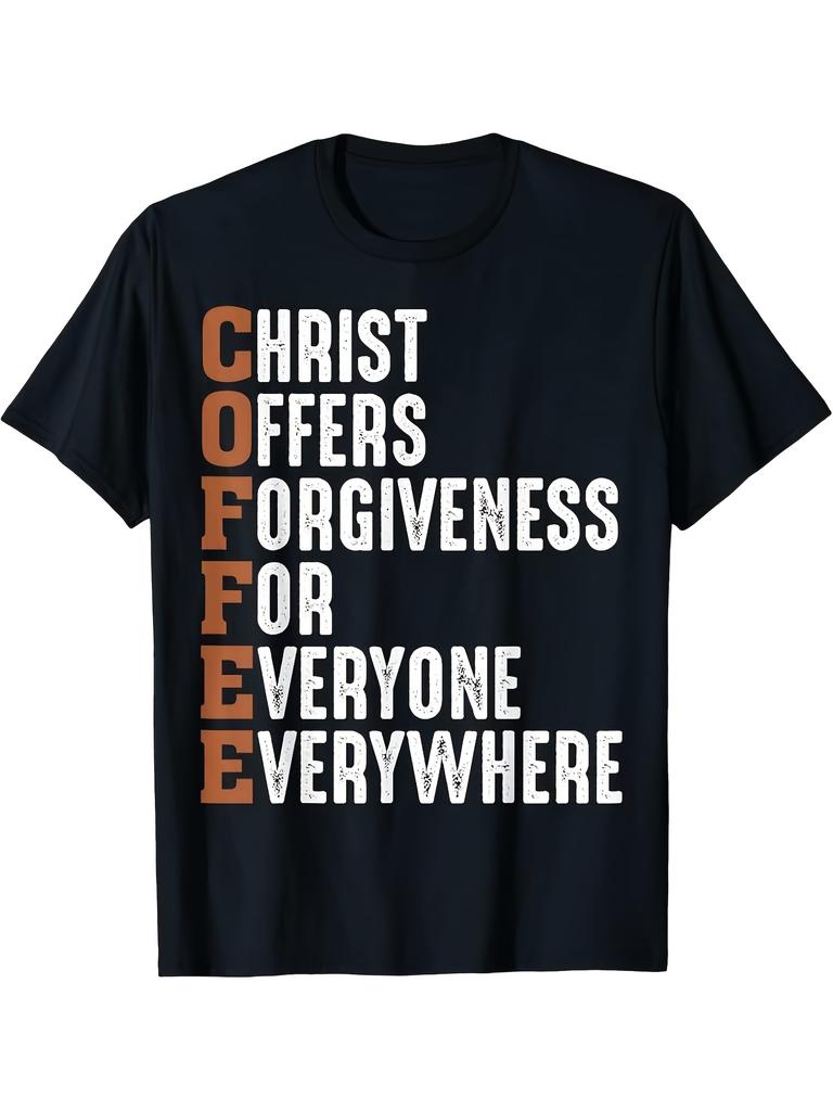 Men'S Christian Faith T-Shirt Funny Bible Verse Coffee Design with C H R I S Forgiveness Message sm