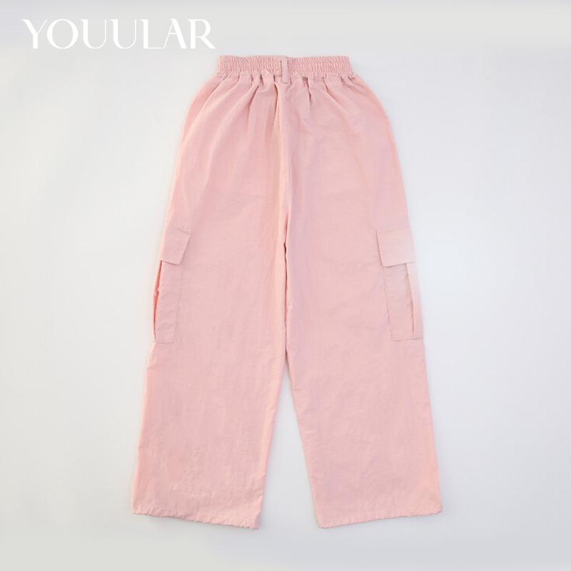 Mädchen Sommer Overalls 2024 Neue Atmungsaktive Kinder Hosen für Mittlere und Große Kinder Lose Sport Hosen Breite Bein Hosen