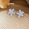Silver Needle Pink Cubic Zirconia Flower Stud Earrings – Elegant & Delicate Accessories for Women.