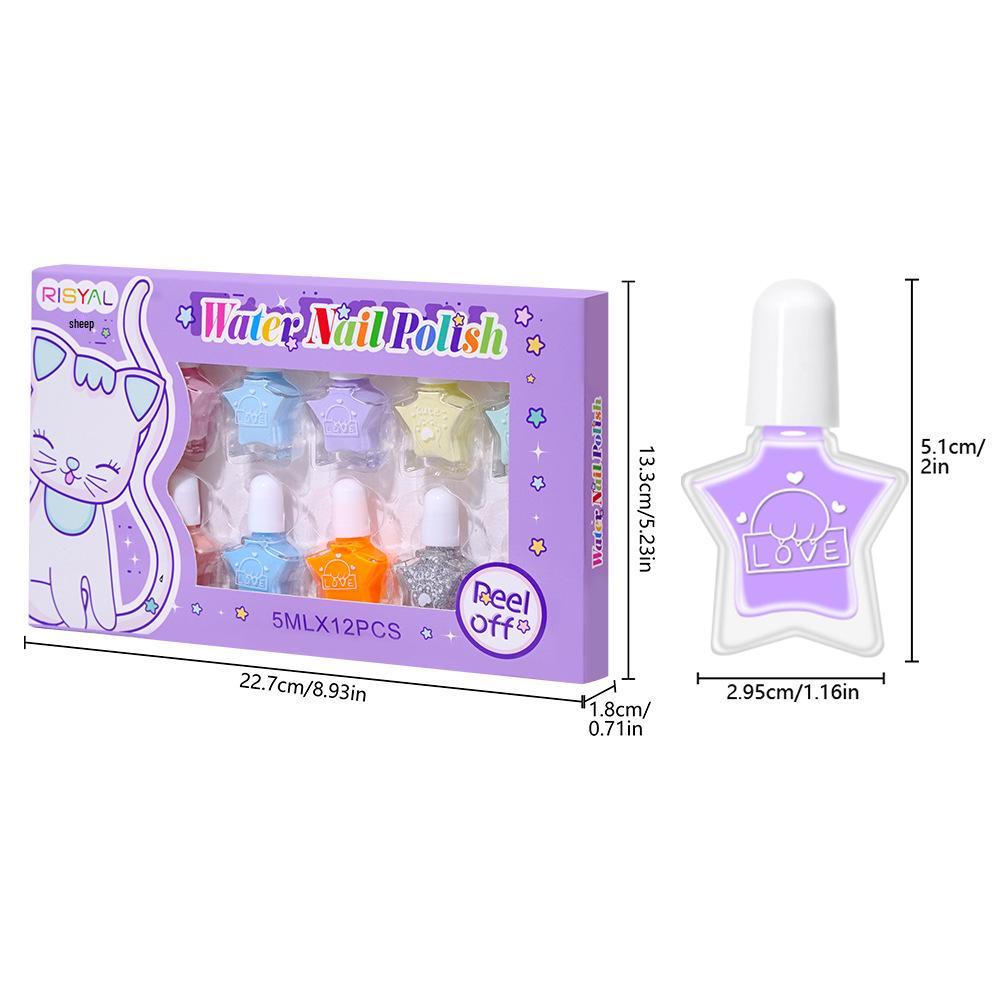 

Набор лаков для ногтей на водной основе, быстросохнущих, снимающихся пленкой, 12 дизайнов с мультяшными звездами