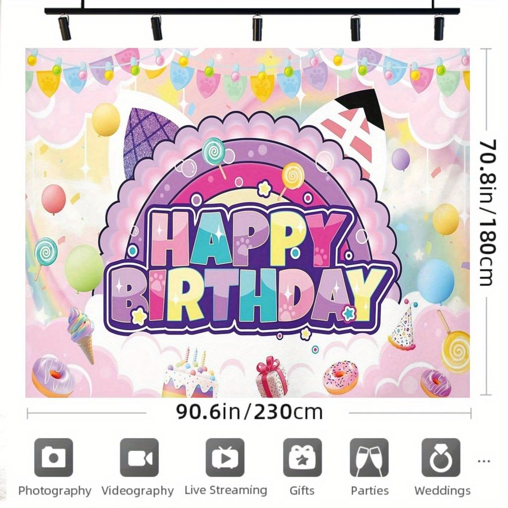 1 piece of vibrant and cute cat-themed birthday party backdrop and banner - 2D flat polyester fabric for photography decoration