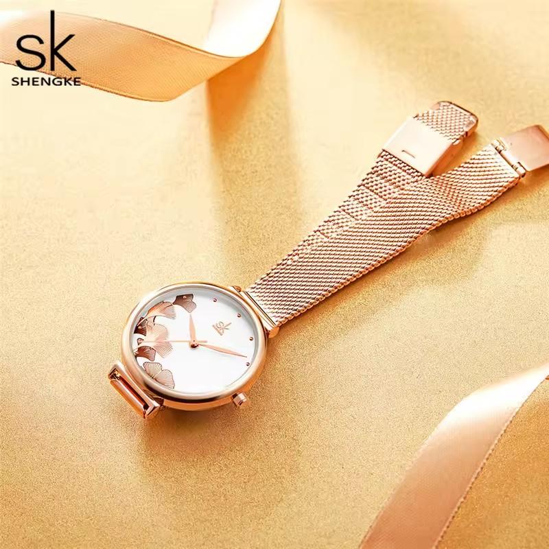 Shengke K0139 K0139L Fashion Band Luxury Business Dress Ladies Watch Waterproof Flower Wristwatch for Women Girls Gift