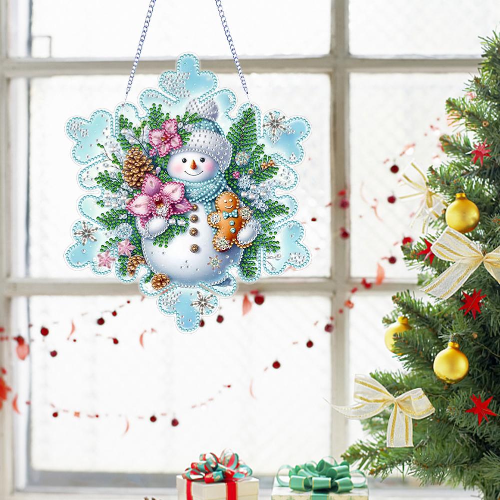 Winter Schneeflocke 2D Flach DIY Hängende Diamantkunst-Kits Diamantmalerei Set Diamantkunst Anhänger Fensterhängekunst für Heimdekoration