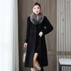 Big Fur Collor Damen Wollmantel Schwarz Langer Trenchcoat Jacke Schlanker Wollmischungsmantel Elegante Freizeitjacke Vintage Gothic Jacke