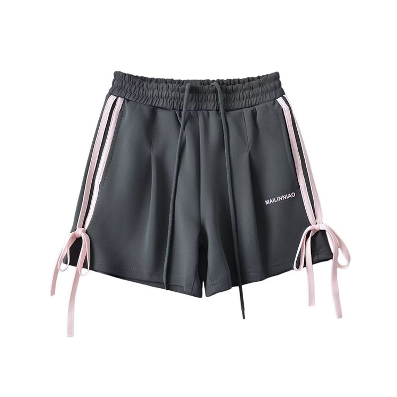Za2024 Summer New Product Women's Clothes Fashion Wind Elastic Waist High Waist Side Double Bars Shoelace Bows Shorts