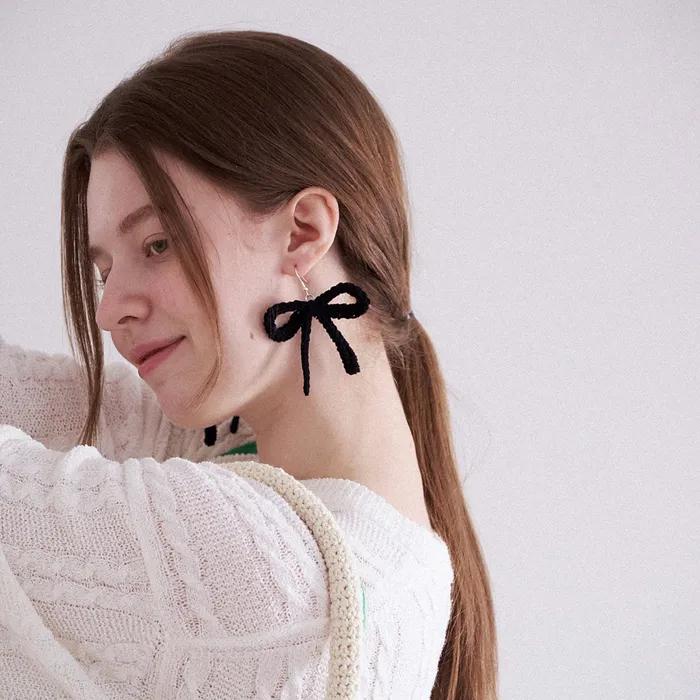 No.201 / Ribbon Crochet Earrings (Silver 925) _ Black