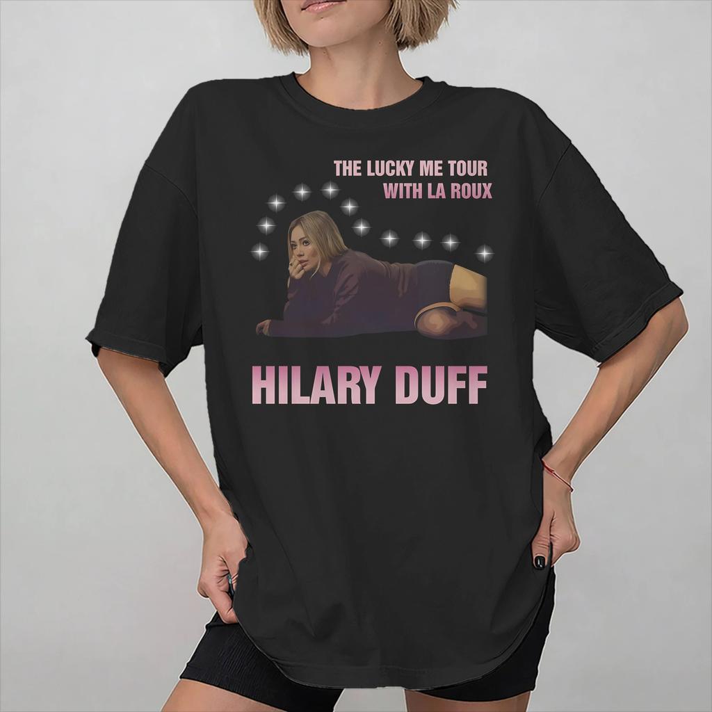 Hilary Duff The Lucky Me Tour Tee Shirt for Unisex Women Graphic Printing T Shirts Cotton Clothes