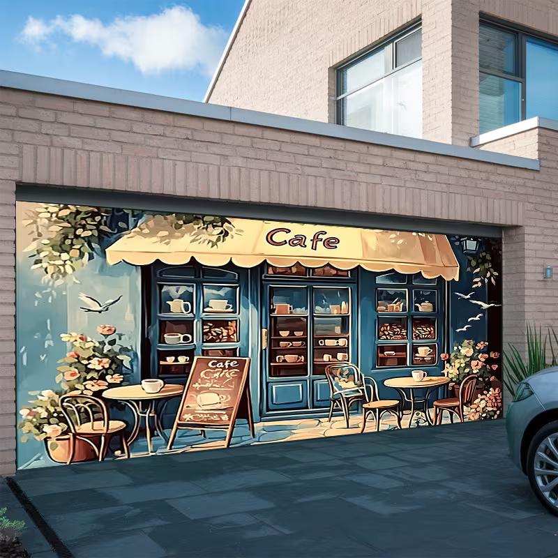 2D French Cafe Backdrop, Vintage Coffee Shop Photography Background Banner