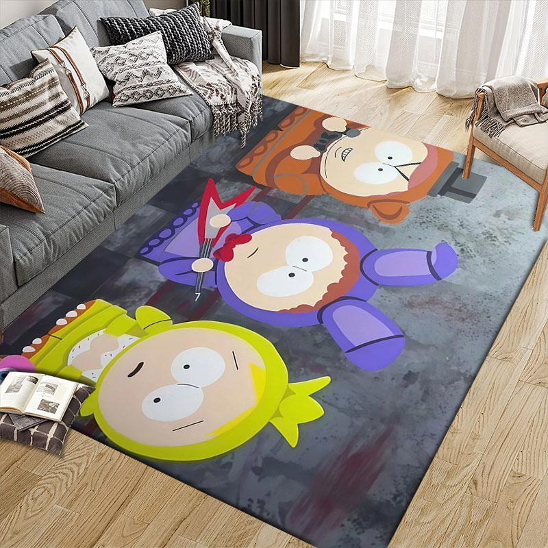 South Park Flannel Printed Carpet, Home Sofa Decoration for Living Room & Bedroom, Non‑Slip Play Flannel Floor Mat for Game Room