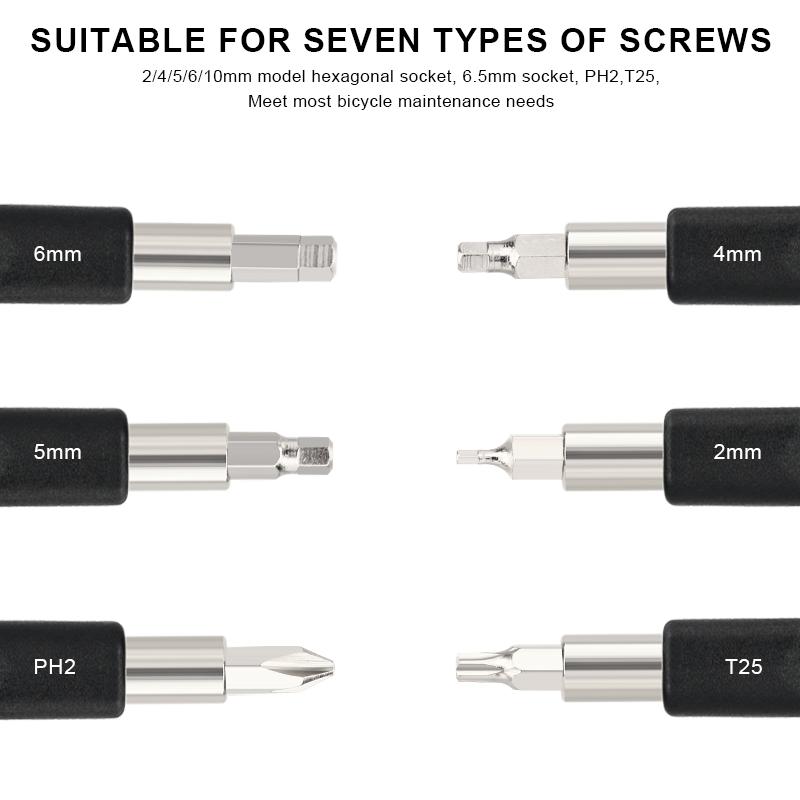 6 In 1 Bike Hex Allen Wrench Y Shape 3 Way Interchangeable Bits Carbon Steel Bicycle Hand Repair Tool Kit T25 Ph2 Screwdriver