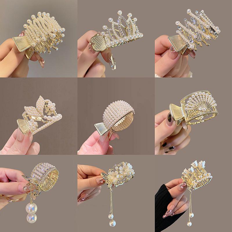 Vintage Pearl High Ponytail Clip - Anti-Sag Geometric Hairpin Holder