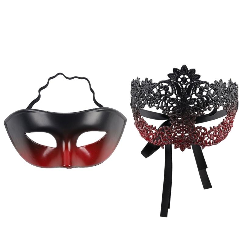2 Part Set Elegant Half Face Pretend Disguises Thin Plastic For Halloween Parties & Celebratory Gatherings