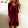 BITCED Fashion Autumn Winter Solid Color Print Long Sleeve O-Neck Casual Dresses International design