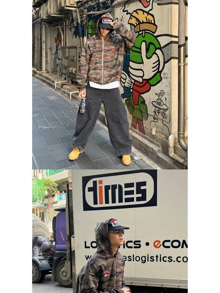 Unisex Retro Camouflage Hooded Cardigan Sweatshirt - Trendy Street Style Loose Fit Hoodie Jacket