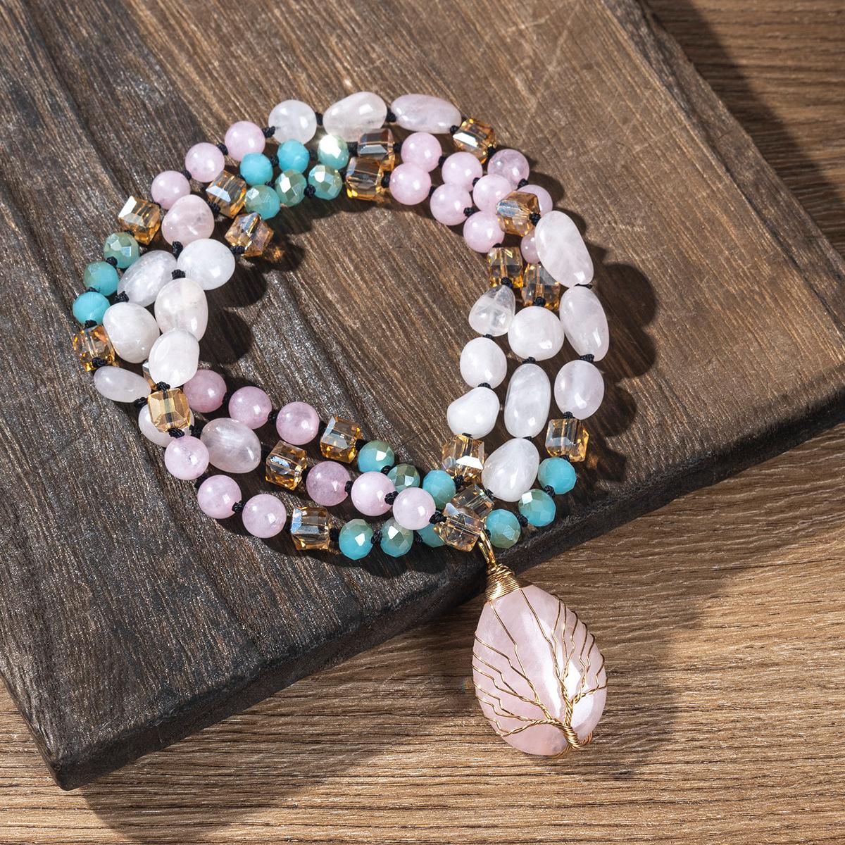 

Natural crystal sweater chain, long necklace, Tree of Life pendant, jewelry,Christmas gift, Stocking stuffers, Valentine s Day gift, girlfriend gift