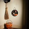 Wooden Happy Halloween Sign with Witch & Pumpkin Pattern - Unique Figurine Ornaments - Ideal for Front Door, Yard, Porch, Room Decor