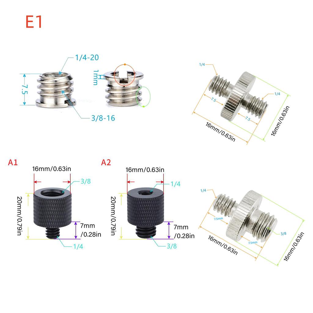 Multiple Size Camera Adapters Set for Photography Studio Lighting and Mobile Devices Professional Metal Thread Adapters